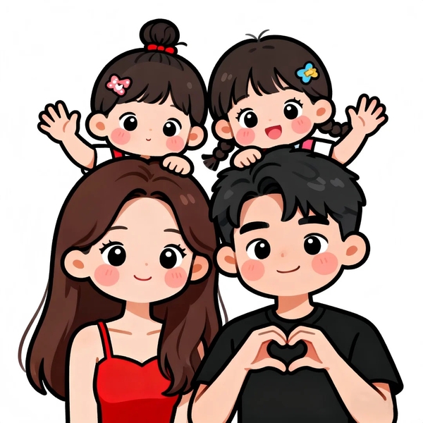 Ảnh chibi gia đình 4 người 1