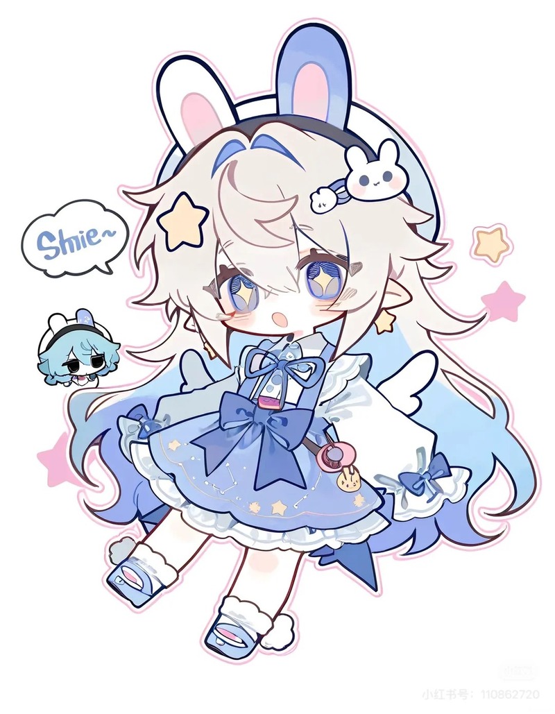 hình ảnh chibi nữ cute màu xanh dương 1