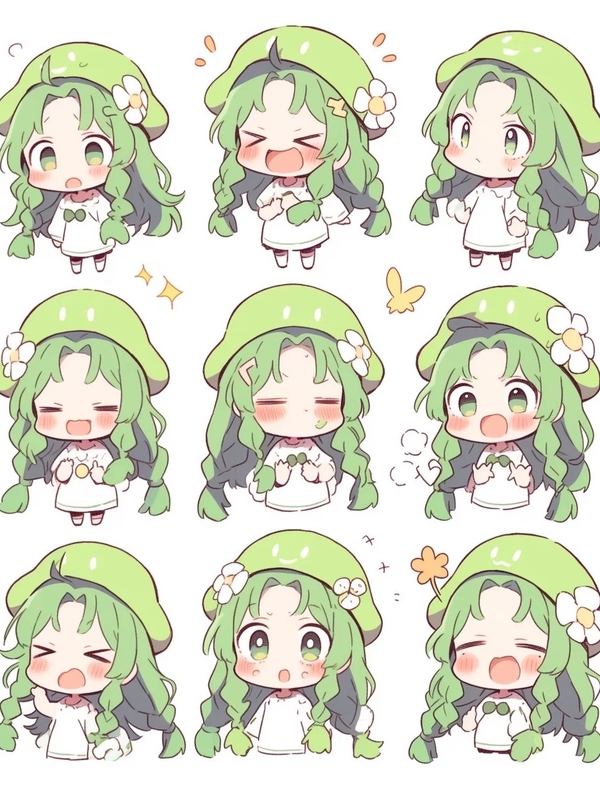 chibi anime xanh lá cây cute 32