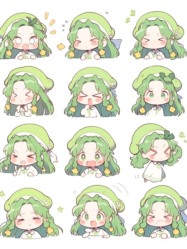 chibi anime xanh lá cây cute 34
