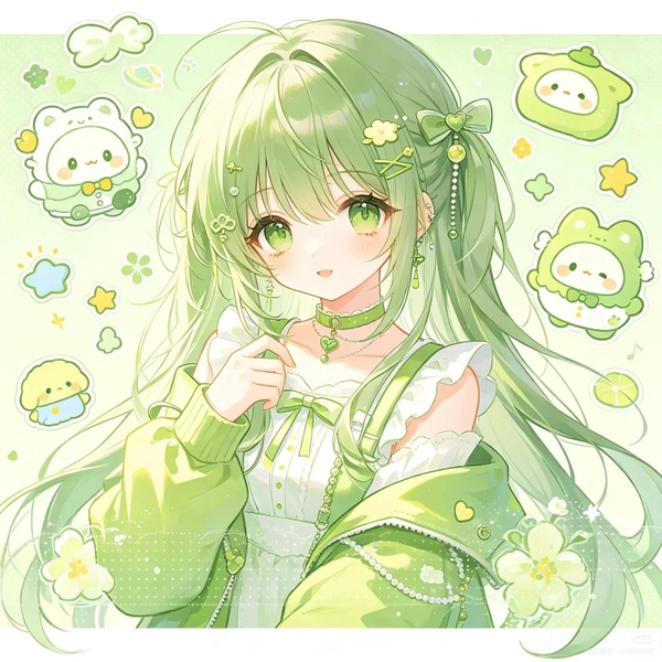 girl cute anime chibi xanh lá 1